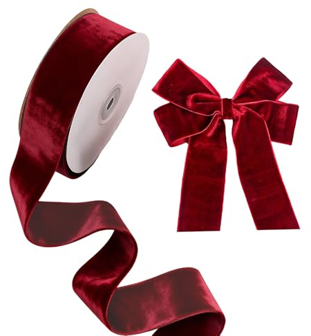 Red Velvet Ribbon, 2cm x 20m Soft Luxurious Velvet Ribbons Flocked Christmas Ribbon for Gift Wrapping Bouquets Holiday Crafts Wedding Decorations