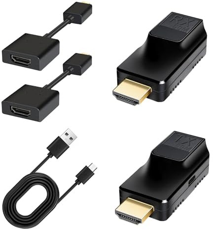 NKZKN Adaptateur HDMI sur Ethernet jusqu'à 60 m avec câble d'extension HD, 1080p @ 60 Hz HDMI vers RJ45 via câble OFC CAT5/5e CAT6, Plug and Play pour TV, PC, PS5, projecteur