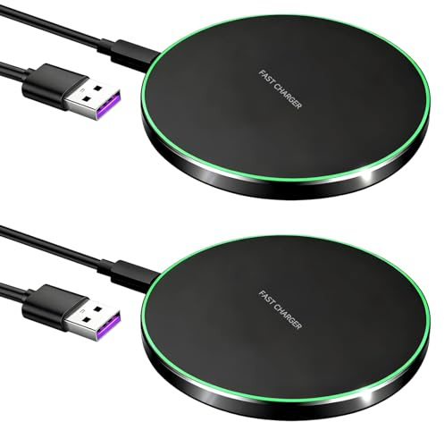 2 pezzi 20 W Wireless Charger Wireless Caricatore rapido Qi induttivo per iPhone 16/15/14/13/12 Pro, Samsung Galaxy S23/S22/S21, per AirPods 4/3/2, alloggiamento in metallo, antiscivolo, indicatore