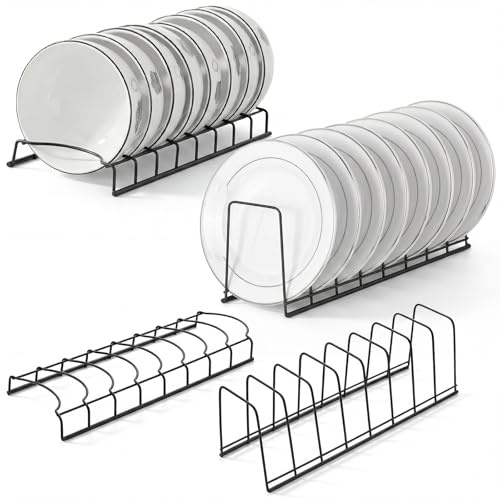 Dexpally 4 PCS Plate Rack Bowl Rack Set, Cupboard Plate Rack, Kitchen Plate Organiser, Stainless Steel Storage For Drying Bowls, Pots, Lids