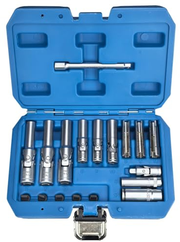 Wesafrae 18PC 3/8 1/4 Drive Glow Plug Removal Socket Set 9mm and 10mm Deep Sockets 18PC 3/8 1/4 Drive Glow Plug Removal Socket Set Thin Slotted Tool Kit 9mm and 10mm Deep Sockets for Efficient Aut