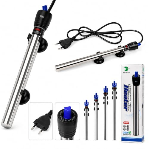Tonia Chauffage d'aquarium en acier inoxydable 500 W pour aquariums de 200-300 l, submersible avec température réglable 12-34 °C, modèle RS-399-500 W