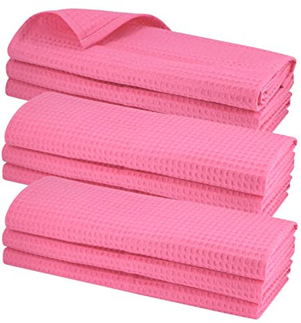 Gariella - 9er Set Geschirrtücher/Rosa, Pink / 100% Baumwolle/mit Aufhänger / 70 x 50 cm/Waffelpiqué/Gastronomiequalität/Küchentuch/Putztuch/Waffelmuster/saugstark/robust