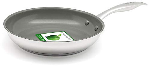 GreenChef Poêle en Acier Inoxydable Revêtement Antiadhésif Sain en Céramique, pour Induction/Four/Lave-Vaiselle, 26cm, Argent
