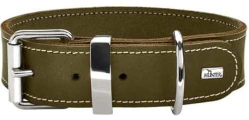 HUNTER AALBORG SPECIAL Hundehalsband, Leder, strapazierfähig, komfortabel, 35 (XS-S), oliv