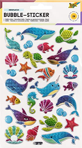folia 19502 - Bubble - Sticker II mit Unterwasser Motiven, mit strukturierter Bläschenoberfläche, 28 Stück, ideal geeignet zum Verzieren von Grußkarten, Bastelarbeiten und Scrapbooking