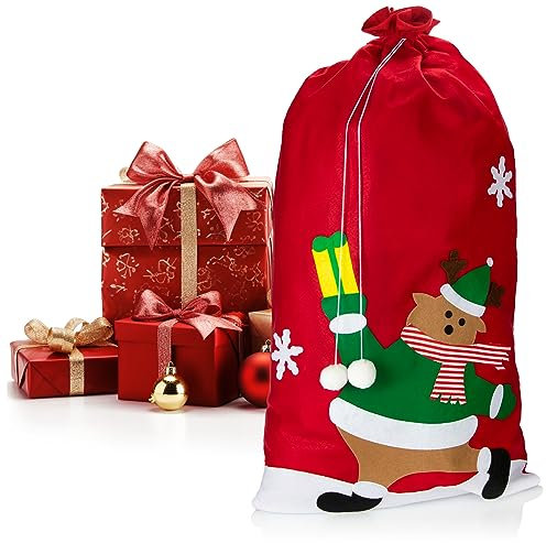 com-four® XXL Geschenksack für Weihnachten mit Rentier-Motiv - Nikolausbeutel zum Befüllen - Weihnachtssack - Gabenbeutel für Weihnachtsmannkostüm und X-Mas-Dekoration
