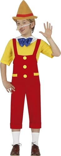 FIESTAS GUIRCA | Costume di Marionetta Bambini (5-6 anni) - Maglietta, Naso, Papillon, Salopette e Cappello - Costumi di Fiabe e Fate per Bambini - Ideale per Feste e Carnevale - Rosso e Giallo