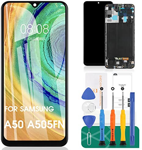 para Samsung Galaxy A50 A505 Reemplazo de Pantalla A505F, SM-A505FN A505GN A505G Pantalla LCD Sensor Digitalizador (Incell Negro con Marco)