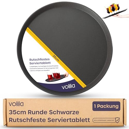 volila Bandeja Redonda para Servir Comida - Caja de 1 Pieza (35 cm) - Bendeja Camarero Antideslizante con Superficie de Goma - Ideal para Bares, Restaurantes, y Fiestas