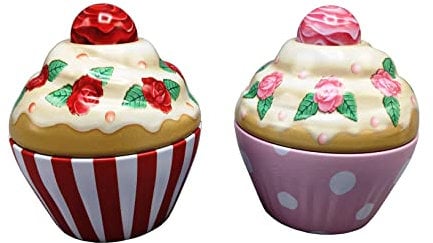 MediMuc Kleine Cupcakes Rose - Aufbewahrungsdose, Keksdose, Blechdose - lebensmittelecht - Vol. 0,12l - Maße: (Durchmesser x Höhe): 7,5 x 8,0cm