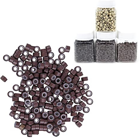 Nano anelli in silicone, Microring per Extension 1000 pezzi in Silicone 4mm Micro Anelli Allineato Collegamento Link Lined Beads per I Tip Extension Capelli Veri Cheratina Accossori, Castano
