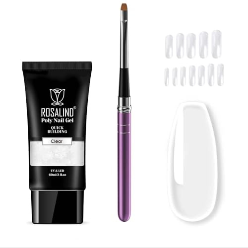 ROSALIND Poly Nagelgel Set Klar 60ml Snabb Förlängning med Nagelverktyg | UV LED Långvarig Snabb Förlängningsgel med Borste & Nagelformar, Stärka Svaga Naglar för Manikyrset