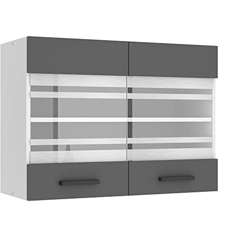 Belini Hängeschrank Küche, Küchenschränke SGW. Breite 80 cm. Oberschrank mit 2 Türen, Küchenhängeschränke, Wandschrank Hängend, Silber matt