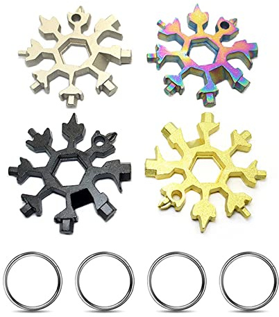 EULAPGOE 4er-Pack Schneeflocken Multi-Tool, 18-in-1 Multifunktionswerkzeug aus Metall, Perfekt für Outdoor, Camping & Abenteuer
