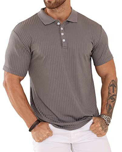 Plilima Polo Uomo Manica Corta Magliette Polo Cotone T Shirt Elastico Polo Golf Polo Tennis Uomo Grigio XXL