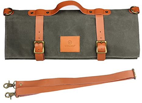 WLDOCA Coltello da Cuoco Portatile Roll Bag Cucina Canvas Carry Case Coltello da Cuoco Tasca di stoccaggio Cucina Borsa a Tracolla per Campeggio Viaggi Gourmet,A,1