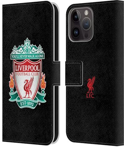 Head Case Designs Officially Licensed Liverpool Football Club Black 1 Crest 1 Leather Wallet Case Compatible With Apple iPhone 15 Pro Max