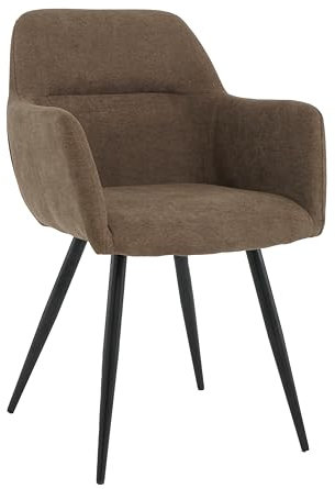 Mevsim Store Esszimmerstuhl 1 Stück Braun – Polsterstuhl mit Armlehne aus Leinenstoff – Bequemer Küchenstuhl mit Metallbeinen für Wohnzimmer & Essbereich