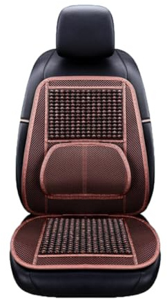 Blueshyhall Auto Sitzbezug Massage, Sitzauflage Auto Holzperlen mit Lendenstütze, Coole Atmungsaktive Autositzbezüge Sommer Sitzauflage Auto Vordersitze (Braun)