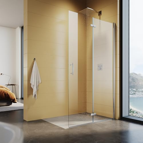 SUNXURY Duschtür 120 x 195 cm 180° faltbare Duschtür Walk in Duschwand 195cm Höhe Duschabtrennung aus 6mm ESG-Sicherheitsglas Klarglas mit Nanobeschichtung