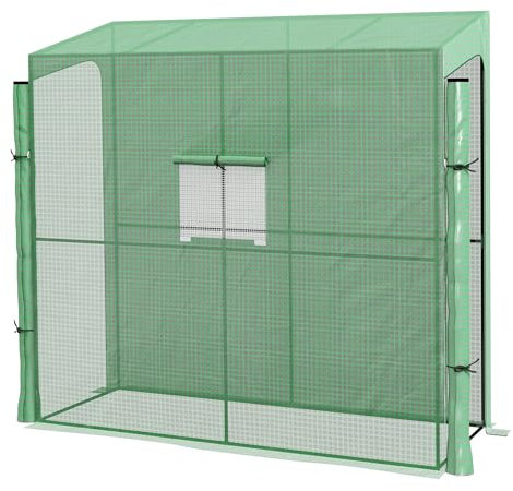 Outsunny Serra da Parete con 2 Porte Avvolgibili, Serra da Giardino con Copertura in PE Anti UV e Finestra, 200x80x200cm, Verde