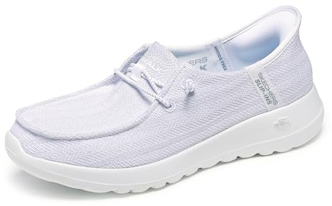 Skechers Women's Hands Free Slip-Ins Go Walk Joy Moc Toe Casual Shoe, White/Silver, 9
