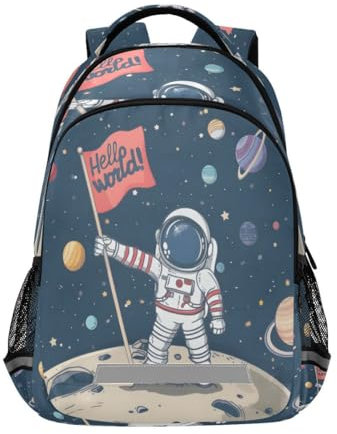 Mnsruu Rucksack mit niedlichem Astronauten-Sonnensystem, Hello World Space Rucksack, College, Schule, Schultertasche, Laptoptasche, Tagesrucksack, Büchertasche für Teenager, Mädchen, Jungen,