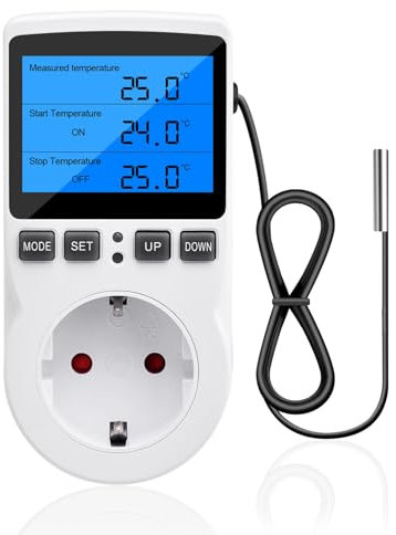 Diymore Controlador de Temperatura Enchufe 230V con Sensor,Interruptor de Temperatura Enchufe de Termostato Digital con retroiluminación