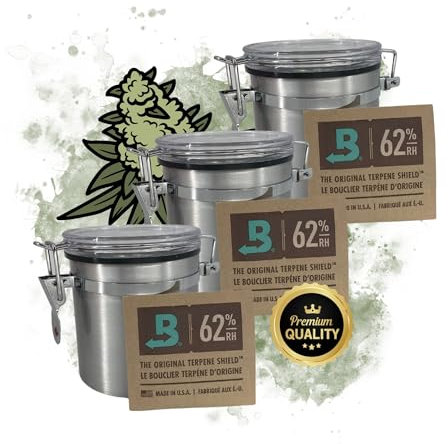 TronicXL 3x Alu Kräuter Aufbewahrungsdose 250ml luftdicht kompatibel mit Boveda + Pack 62% Größe 8 Grow Aufbewahrung Ernte Dose Behälter Vorratsdose Metall Container Stash Box