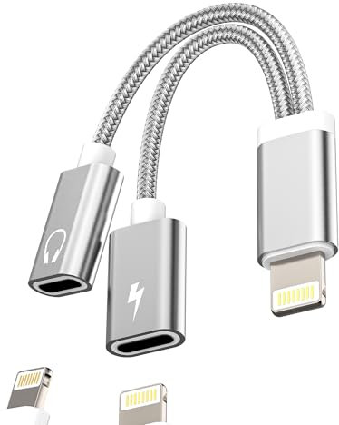 Dual Lightning Headphone Adaptor for iPhone Aux Adapter (2in1) Charger Audio Jack Splitter for Apple iPad Air Mini 14 Pro Max Earphone Charging Port Dongle Cable Charge Plug Music Mic Connector