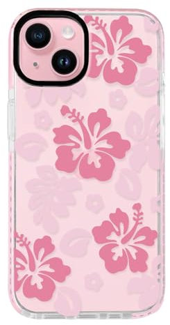 NITITOP Compatible for iPhone 14 Plus / 15 Plus Case Cute Flower Floral Clear for Women Girl Hibiscu Design Ultra Slim Artistic Shockproof Soft TPU Anti-Yellow Protective Phone Cover - Clear Pink
