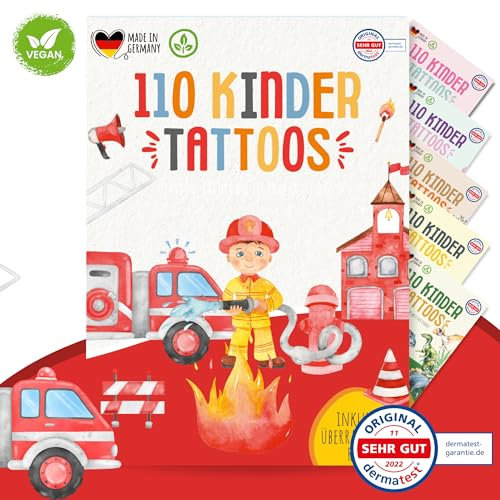 MeinBaby123 110 hautfreundliche Kinder Tattoos Feuerwehr, Feuerwehr Tattoo Kinder, Kindertattoos zum Aufkleben, vegan & made in Germany (Feuerwehr)
