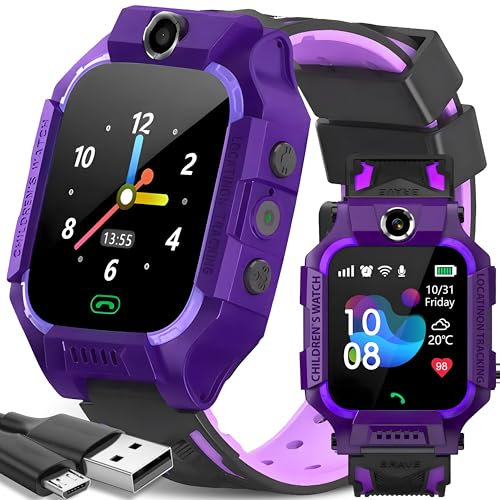 Retoo Smartwatch Kinder Smart Watch Armbanduhr mit GPS Camera SIM für Kinder Mädchen Jungen Ab 3 Jahre Touchscreen Sport Fitness Armband Geschenk Call Android iOS Purple