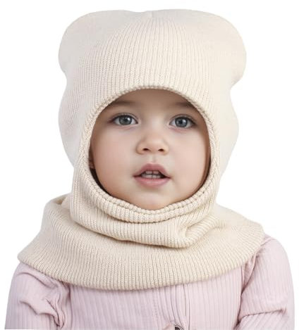 Chapeau d'hiver pour Enfants - éCharpe De BéBé d'hiver 2 en 1 Balaclava Double Pompon Thermique Cache-Cou Masque De Ski Bonnet Bebe Naissance Cagoule Balaclava Fille GarçOn De 0 à 24 Mois