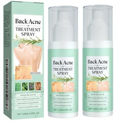 2PCS Back Acne Spray, Tea Tree Oil Body Acne Spray for Back & Chest, Fast-Acting Acne Treatment for Spots & Marks, Hydrating Body Spray for All Skin Types,240ML