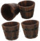 Veemoon 4pcs Small Wood Flower Planter Pot for Vegetables Succulents and Cacti Durable Whiskey Barrel Style Container for Home Gardening and Outdoor Patio Decoration