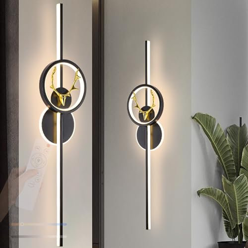 TZSMUM LED Wandlampe Innen mit Fernbedienung Einstellbar Wandleuchte Dimmbar 2700K-6500K Wandbeleuchtung Kreative Design Wandleuchten Lange Eisen für Wohnzimmer Korridor Treppen (Schwarze,120cm)