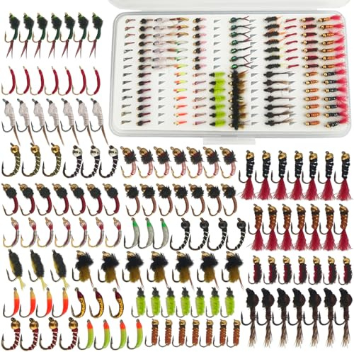 L PATTERN Fliegenfischen Fliegen Set, 134Stk Forellenköder mit Fliegenbox, Trockene Nasse Fliegen Fishing Lures, Nymphen, Streamers, Popper
