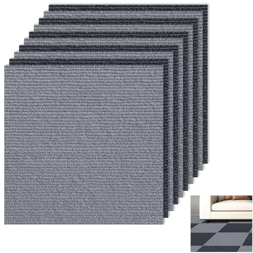 10 Stück Teppichfliesen Selbstklebende Matten 40x40cm, Teppichfliese 1.6m² Teppichboden, Teppich Fliesen zum Zuschneiden für Büros Hotel Wohnung Haus Schlafzimmer (Hell/Dunkelgrau, 40x40cm)