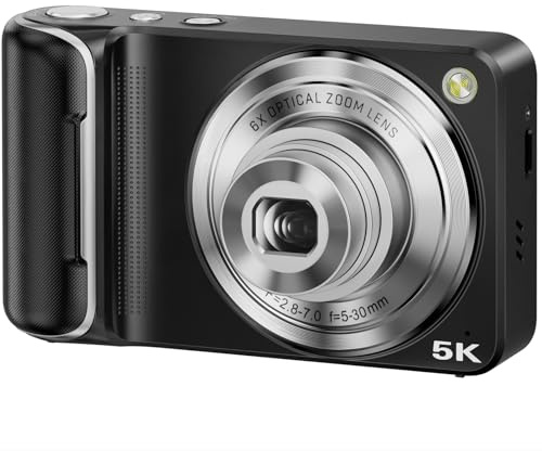 Fotocamera digitale 5K per fotografia con zoom ottico 6x, autofocus da 64 MP, fotocamera WiFi Vlogging per YouTube con doppio obiettivo, fotocamera digitale compatta con touch screen, scheda da 32 GB