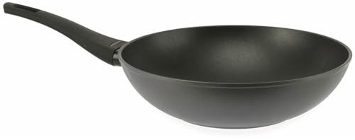 JUPITER TitanPLUS Wok-Pfanne 28 cm, hochwertiges Aluminum, geschmiedete Aluminumpfanne, verstärkte Titan-Antihaftbeschichtung, kratz- und abriebfester, Ergonomischer Griff mit „perfect heat spot“
