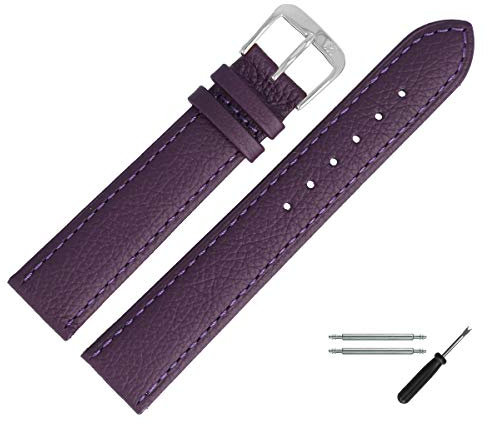 MARBURGER Uhrenarmband 18mm Leder Lila Silber Glatt Mit Naht - Montage Set 8071854000120