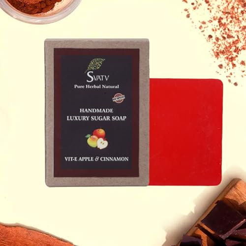 SVATV Handmade Seife with natural, soothing herbs of Vit-e & Apple Cinnamon Moisturizing Traditional Ayurvedic Herbal body Seife bars for all skin types - 125g
