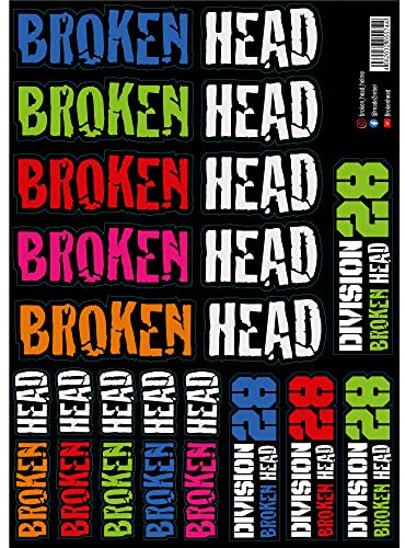 Broken Head Aufkleber Bogen Color Flash A3-Format - Sticker - Decal - Dekor - Sponsoren Aufkleber für Auto, Motorrad usw.