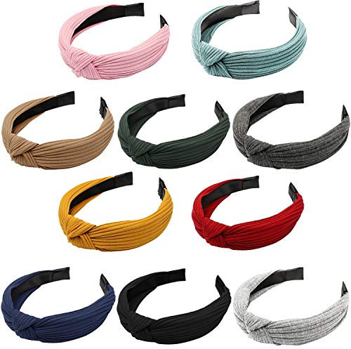 Haarreif Damen 10 Stk Vintage Rutschfeste Mehrfarbig Breit Haarband stirnband mit Knoten für Frauen Mädchen