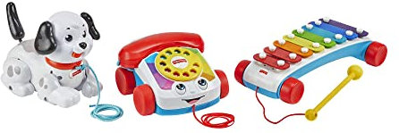 Fisher-Price Coffret Cadeau Mes 3 Premiers Jouets pour bébé à Tirer, Xylophone, téléphone animé et Chien Snoopy, 12 Mois et Plus, GVF68