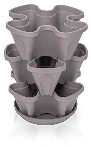 minify Blumentopf Säulentopf stapelbar im 3er oder 6er Set inklusive farblich passendem Untersetzer in 3 schönen Farben (3, Steingrau)