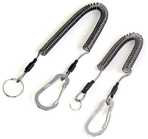2er Pack FINN Outdoors Spiralkabel,Spiral Schlüsselanhänger, Sicherungsband, Schlüsselband, Sicherungsseil mit Karabiner: Haushalt, Boot, Angeln, Outdoor (Silber)