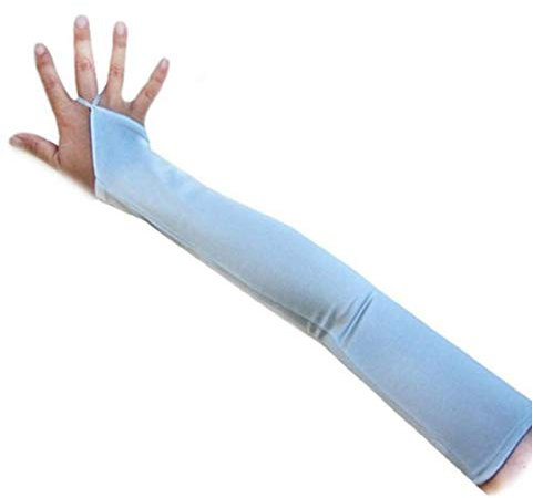 SACASUSA Fingerlose 58,4 cm lange Braut-Satin-Handschuhe über dem Ellenbogen in 20 Farben, Hell, blau, Large